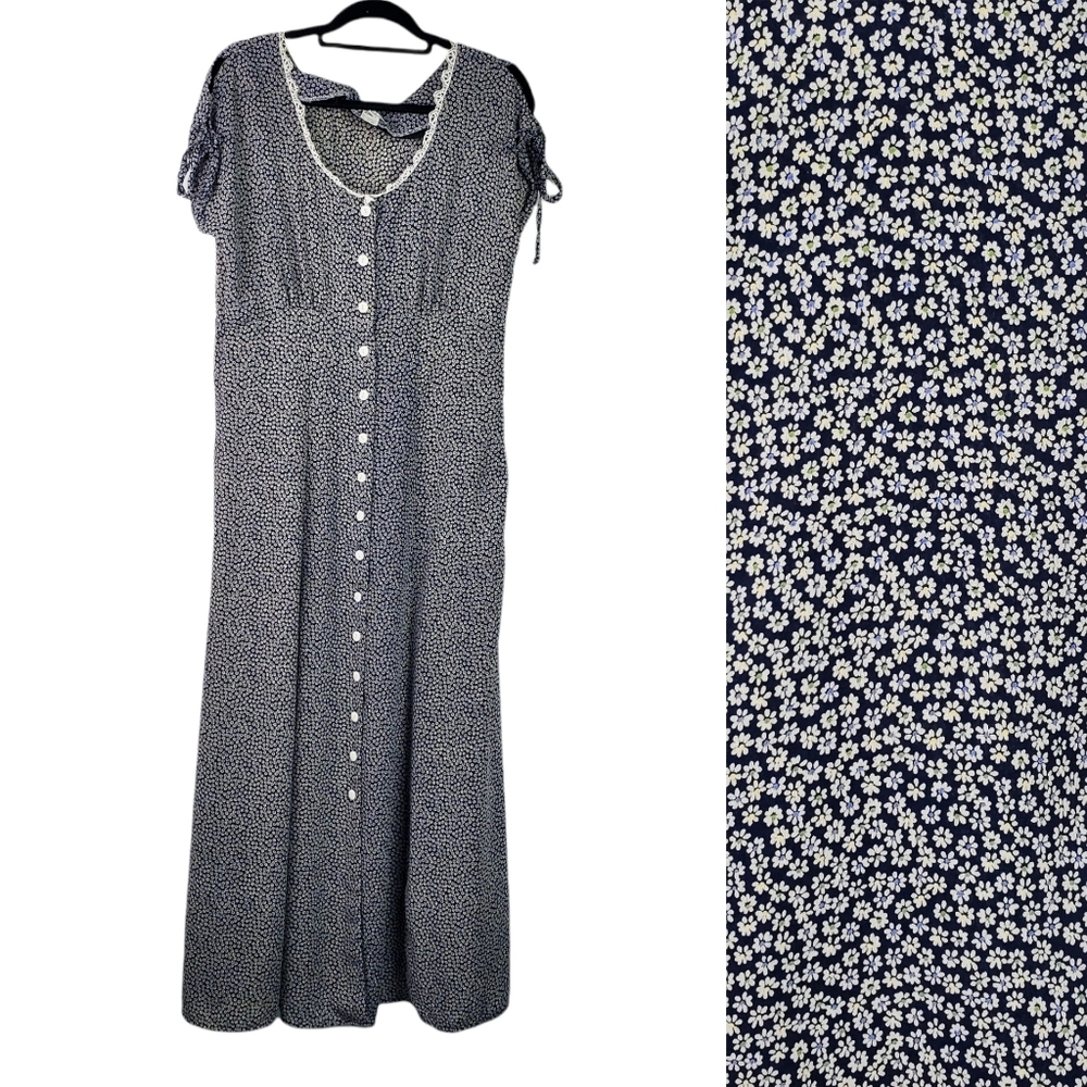 EXPO Vintage Blue Ditsy Floral Print Maxi Dress Size 12